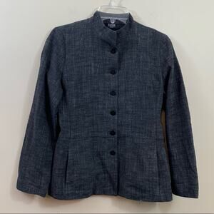Eileen Fisher Charcoal Gray Button Down Peplum Long Sleeve Jacket/Blazer